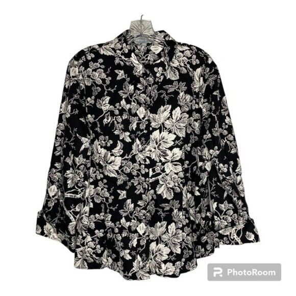 Foxcroft Black and White Leaves Button Down Shirt size 18 - Picture 1 of 6